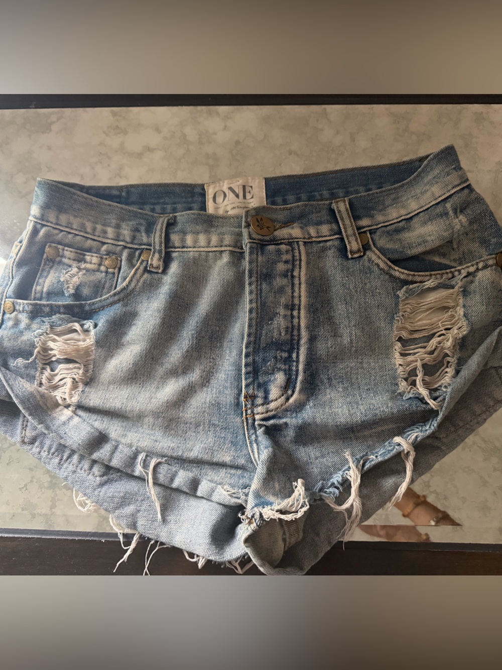 One Teaspoon Light Wash Distressed Denim Cutoff Shorts